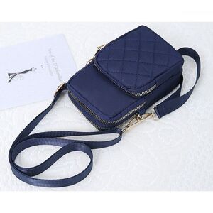 Quilted Light Nylon Blue Crossbody Bag Cell Phone Wristlet Adjustable Strap